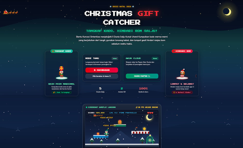 Gift Catcher: Tangkap Hadiah Natal dan Hindari Bom Salju dalam Game Mini yang Seru