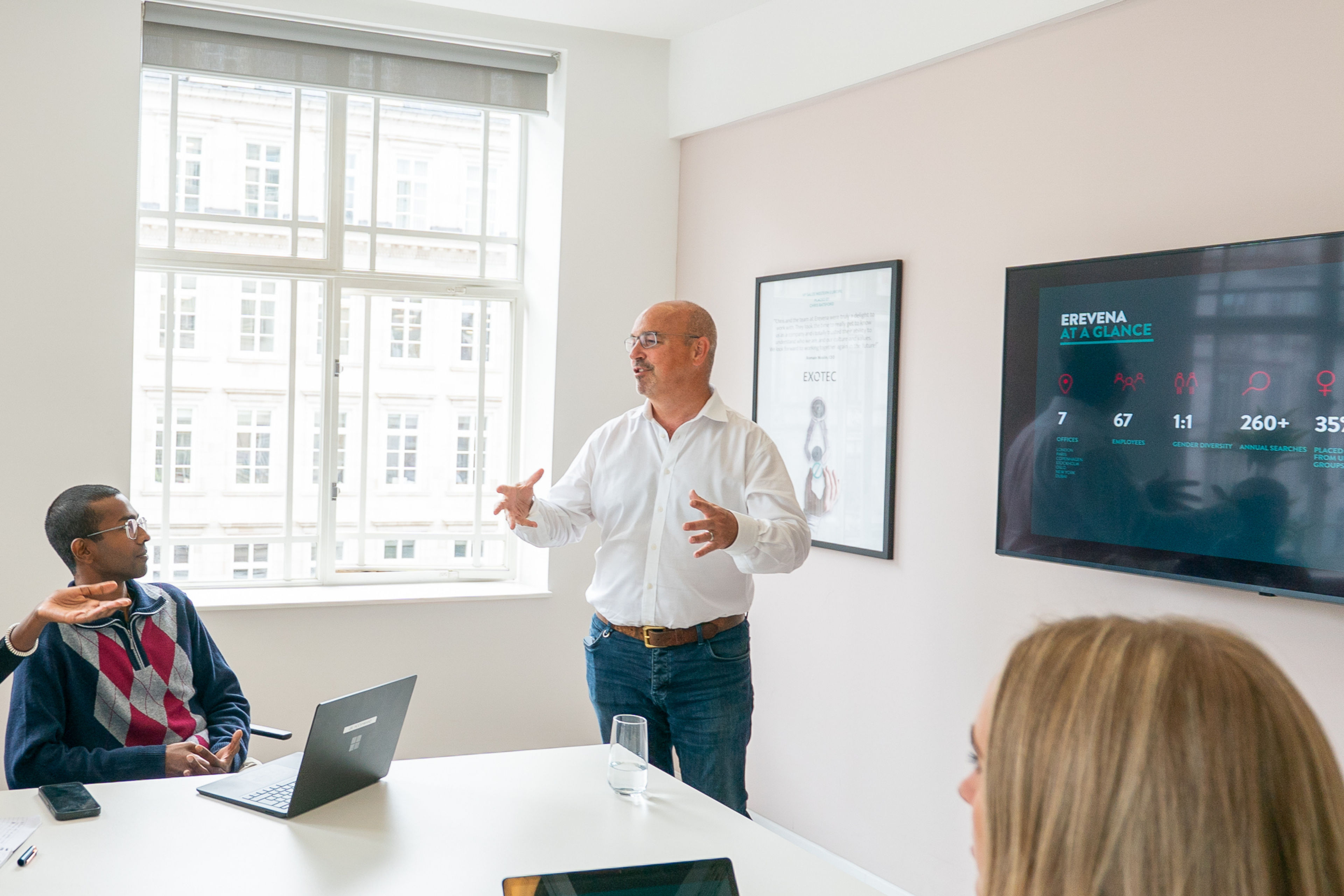 Erevena business meeting, led by Kevin Elderfield, Partner at Erevena