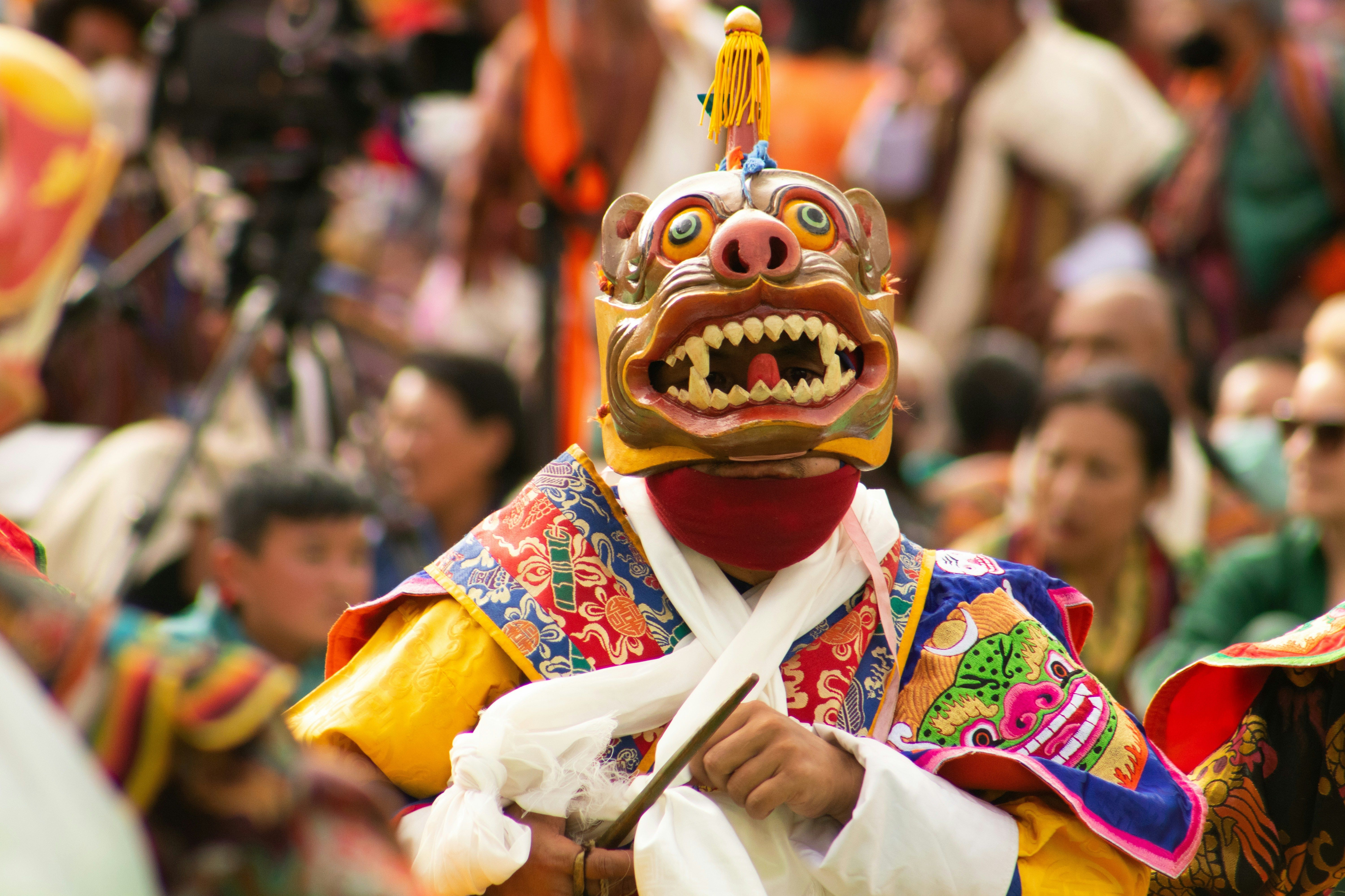 Tsechu Festival celebration with traditional dancers