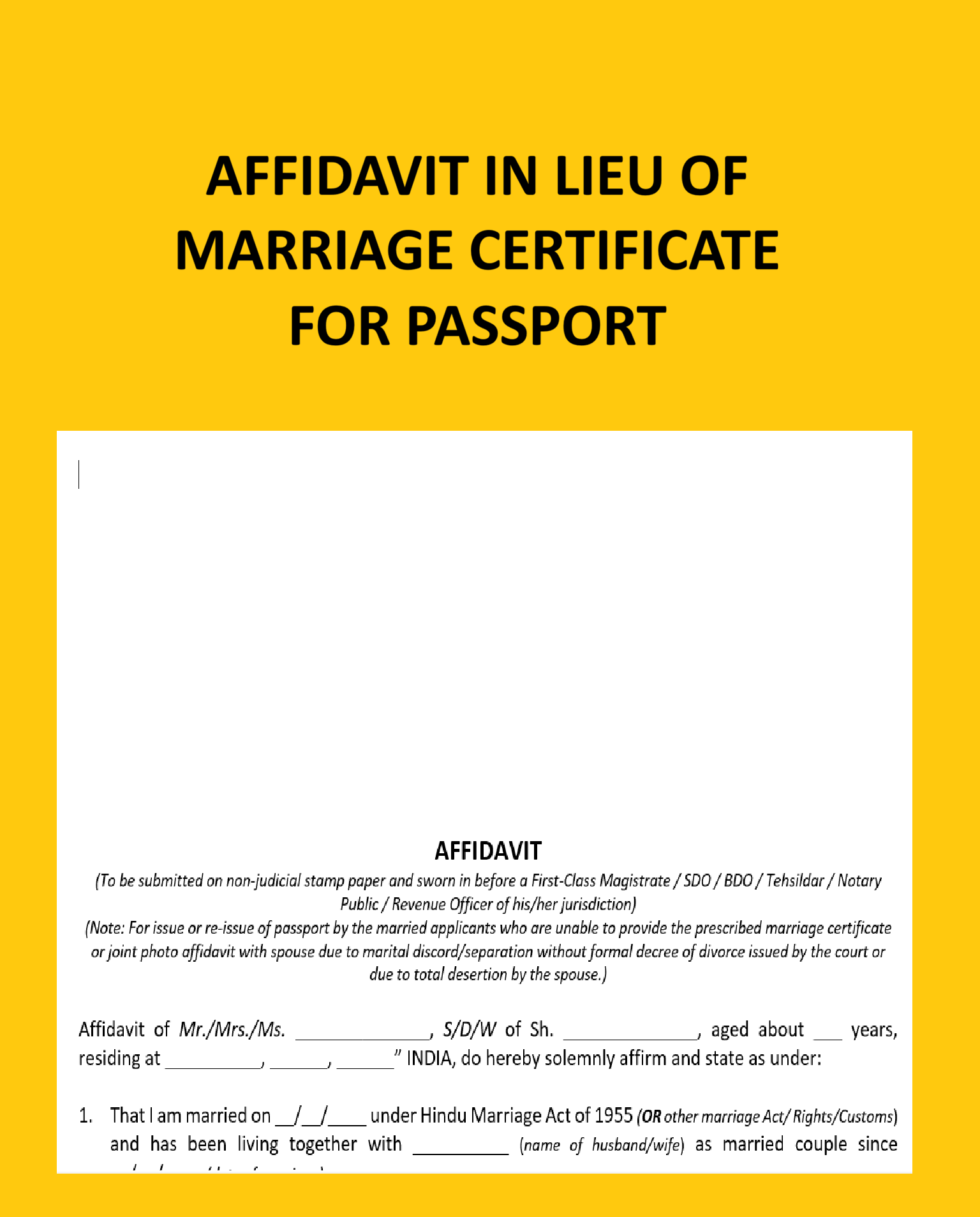 Affidavit in lieu of marriage certificate for passport