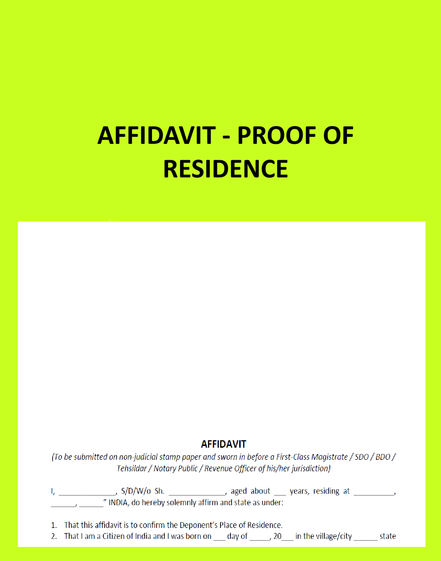 Affidavit-Proof of Residence