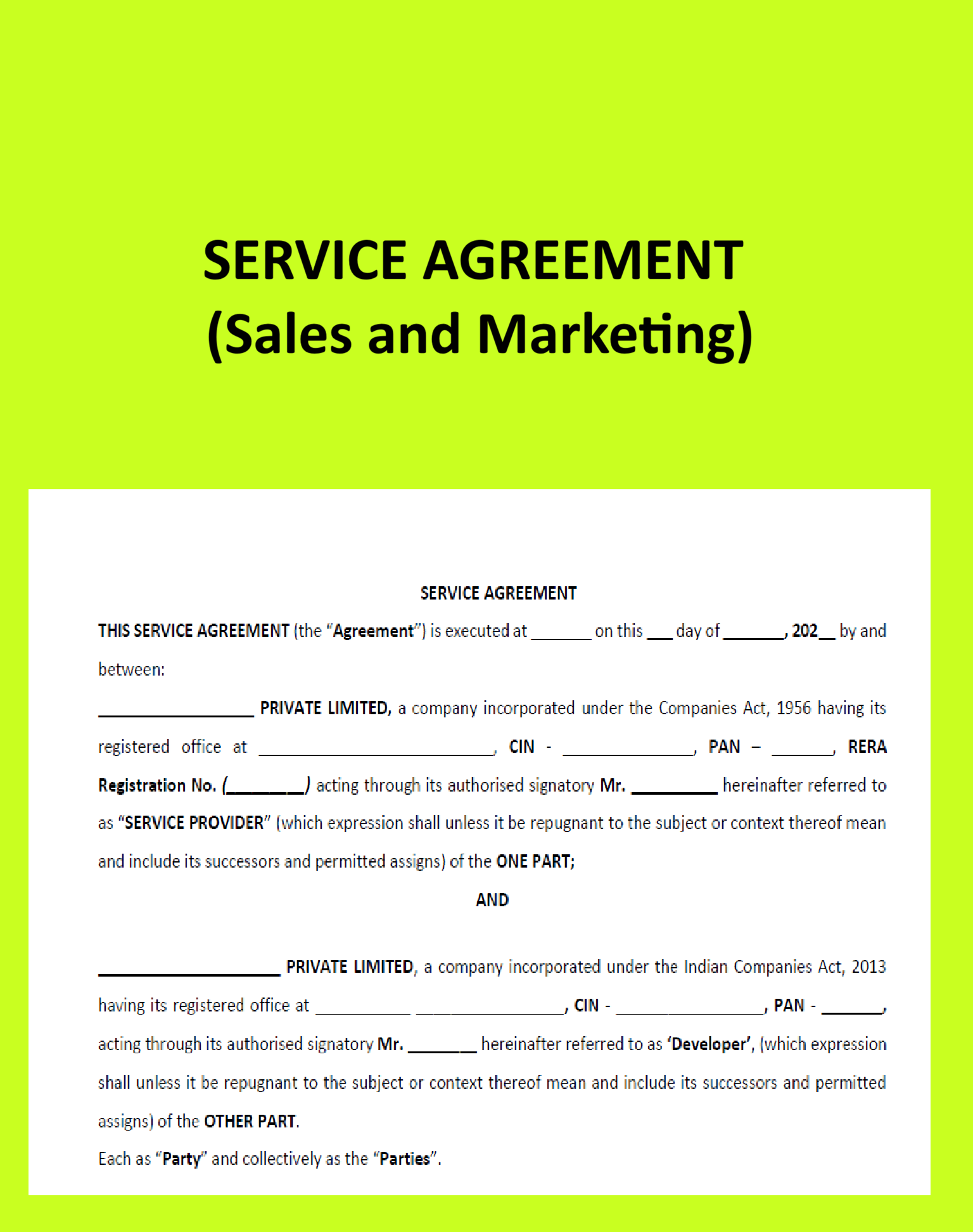Service Agreement- Sales and Marketing