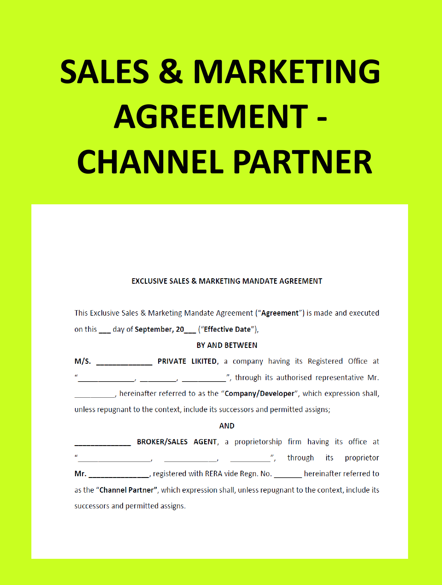 Sales & Marketing Agreement Channel Partner