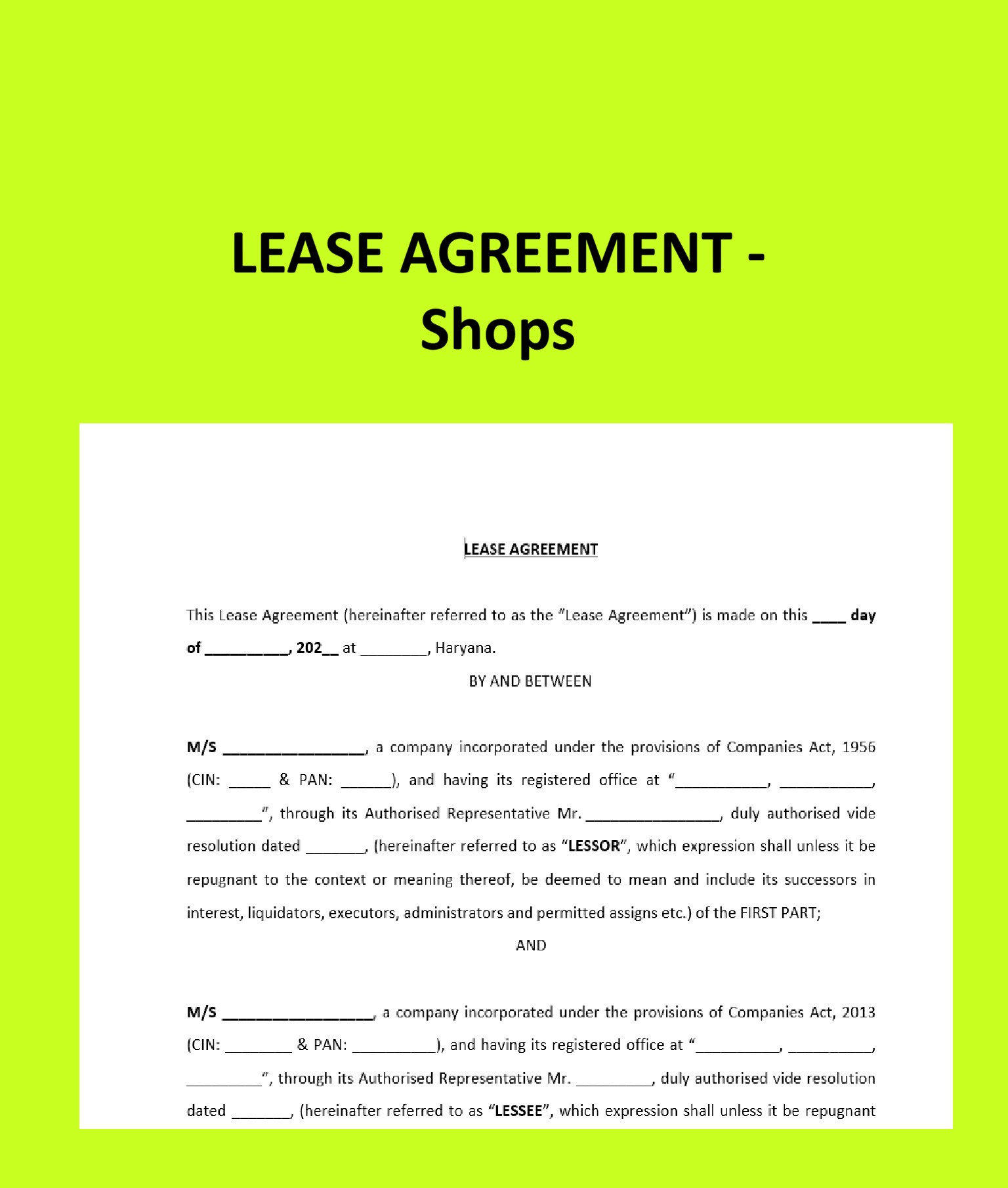Lease Agreement-Shops