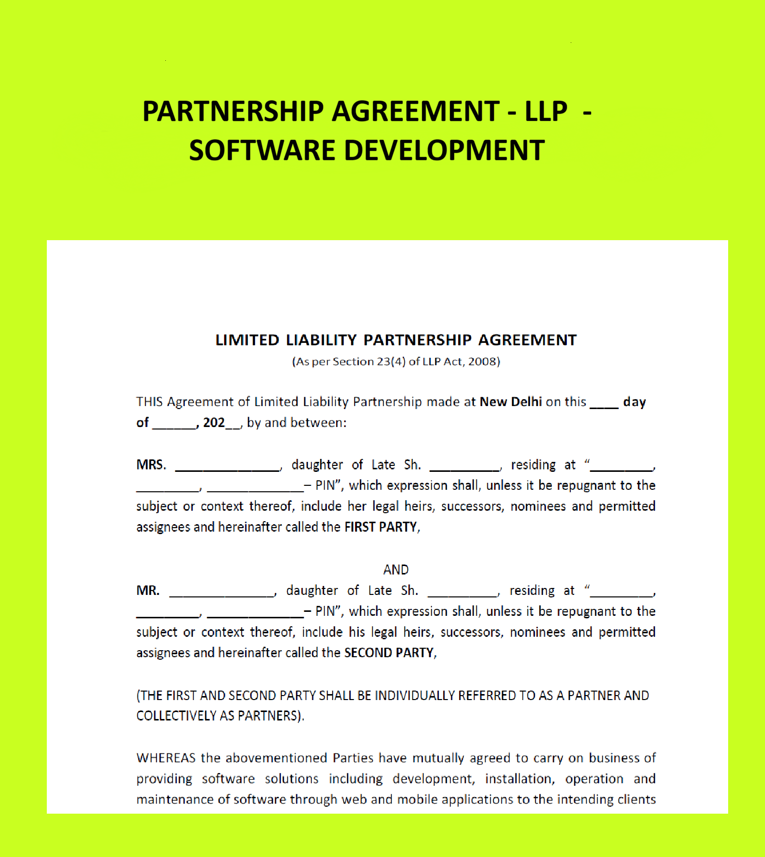 Partnership Agreement - LLP  - Software Development
