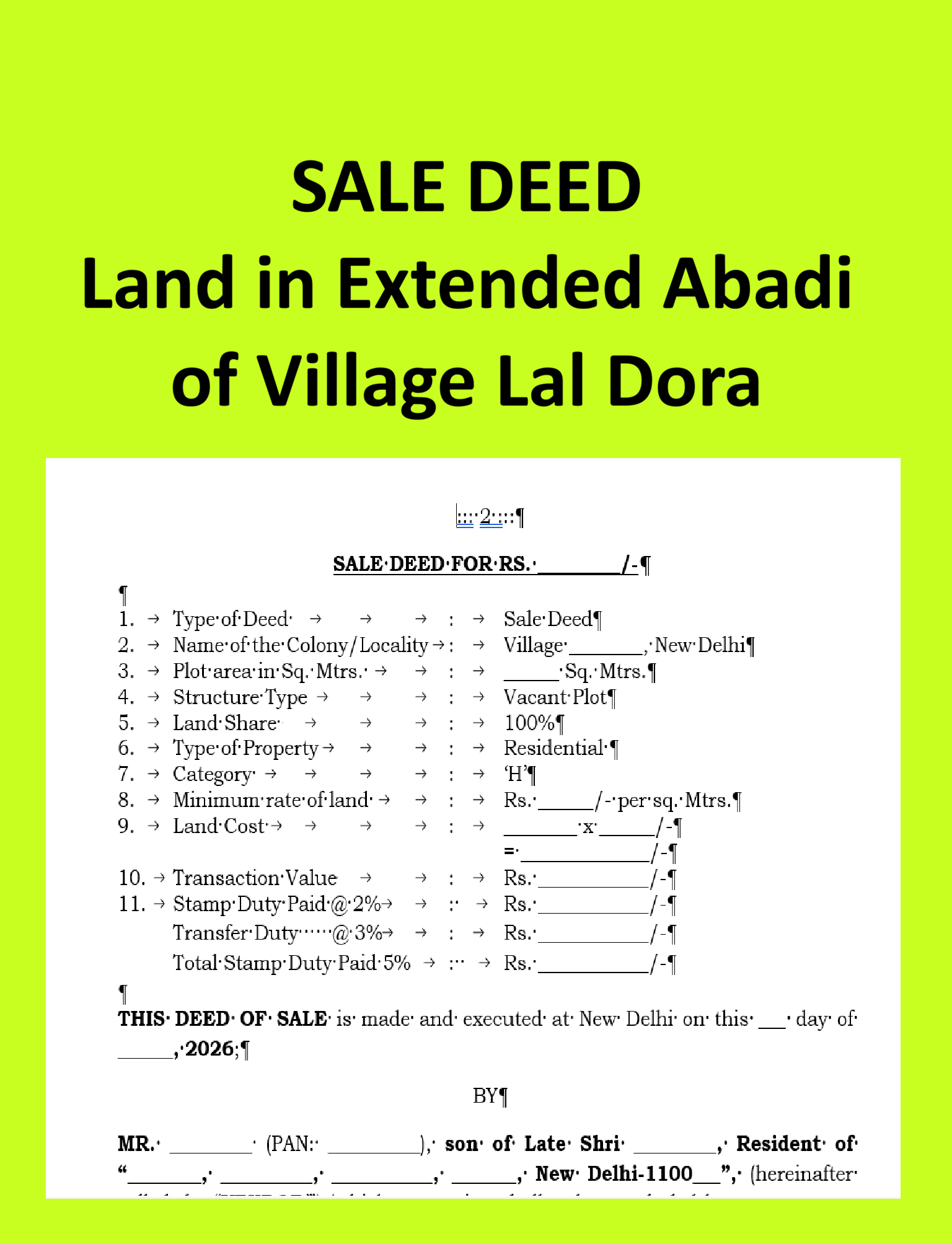 Sale Deed - Land in extended abadi Village Lal Dora