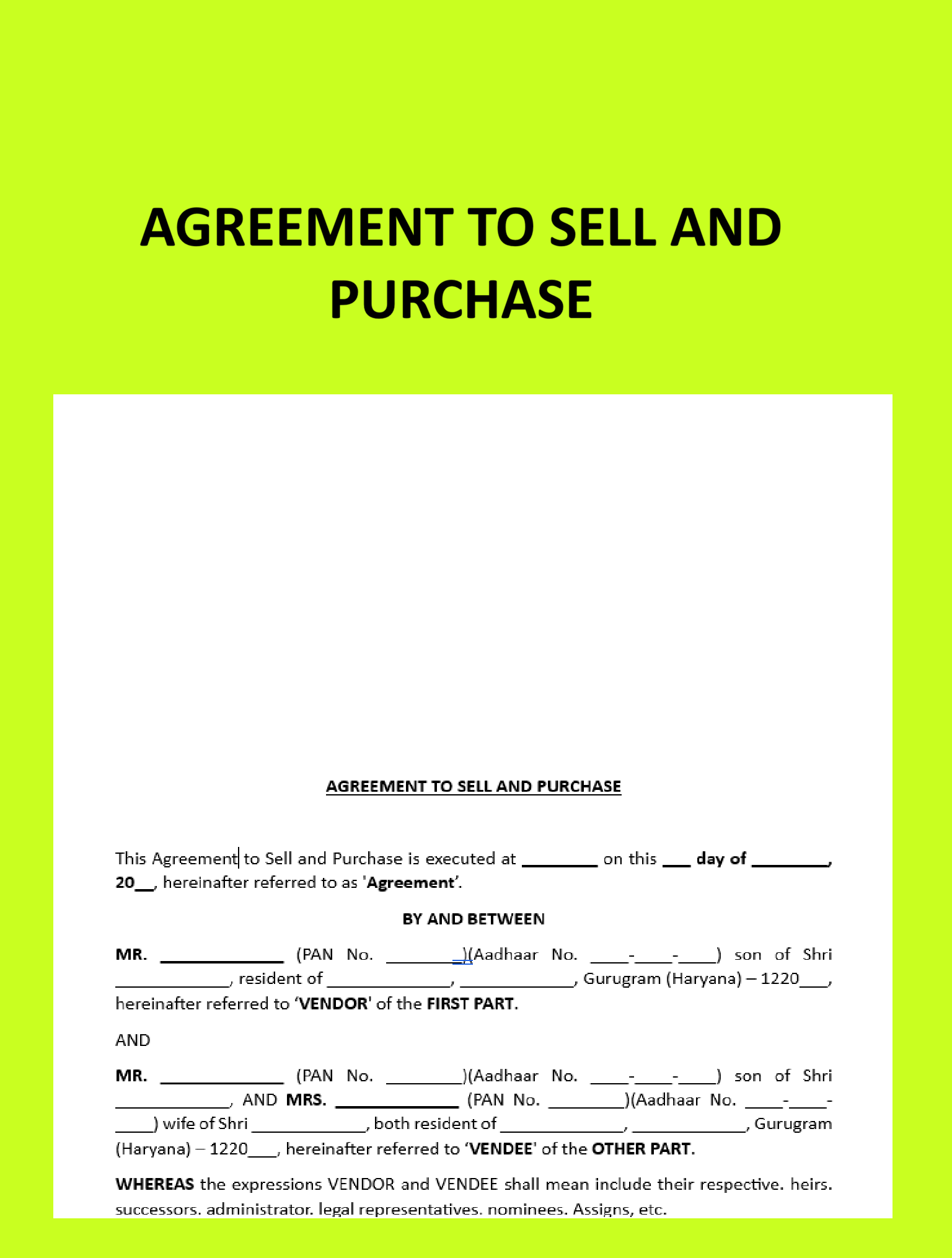 Agreement to Sell and Purchase-Plot