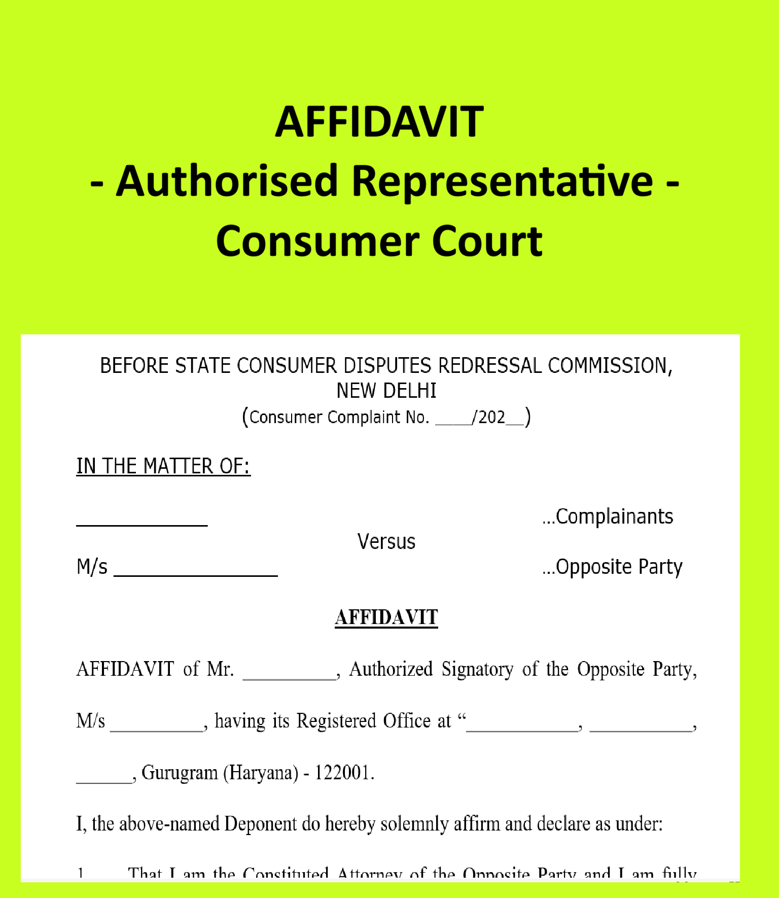 Affidavit-Authorised Representative -Consumer Court