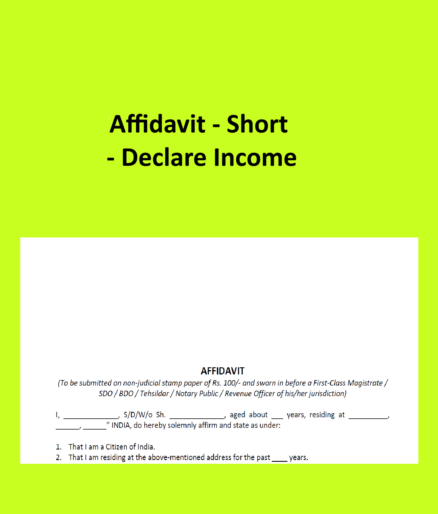 Affidavit-Declare Income-Short