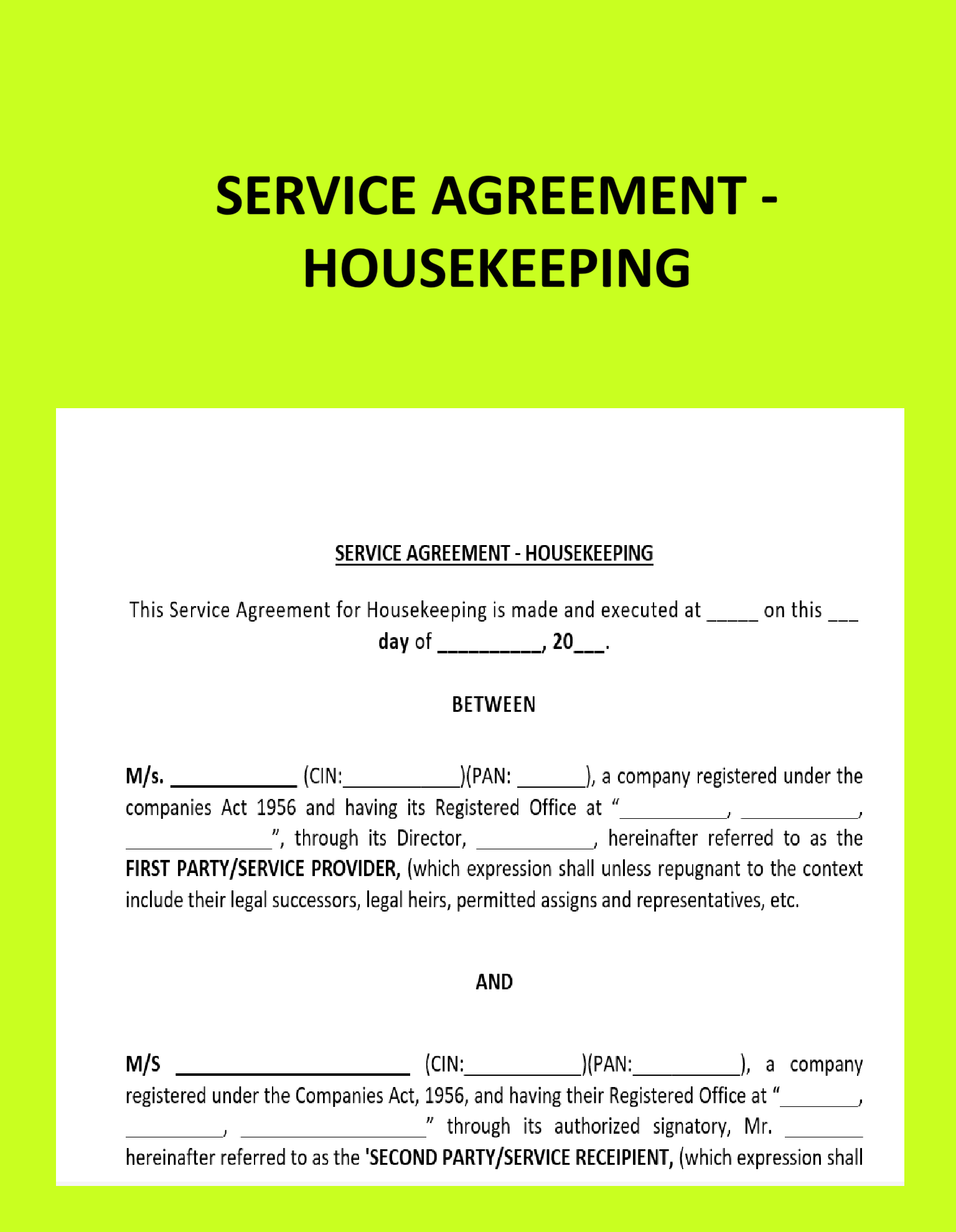 Service Agreement - Housekeeping