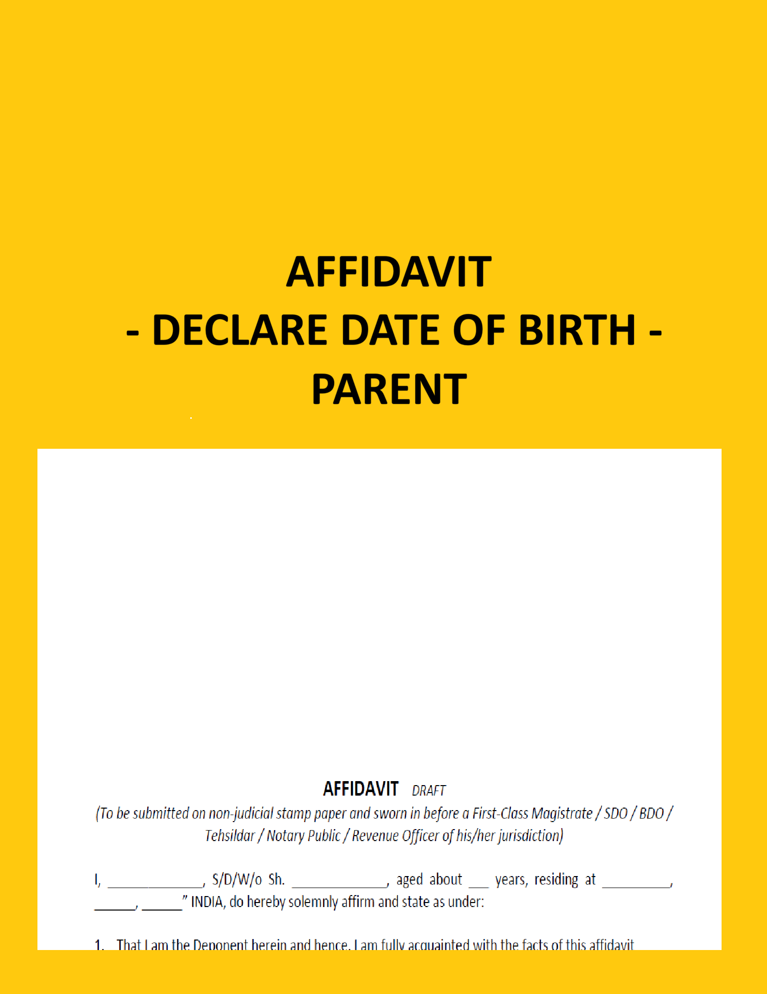 Affidavit-Declare Date of Birth - Parent