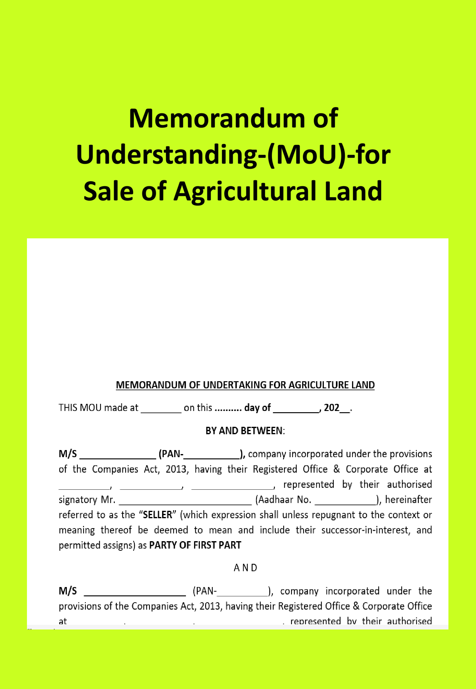 Memorandum of Understanding-(MoU)-for Sale of Agricultural Land