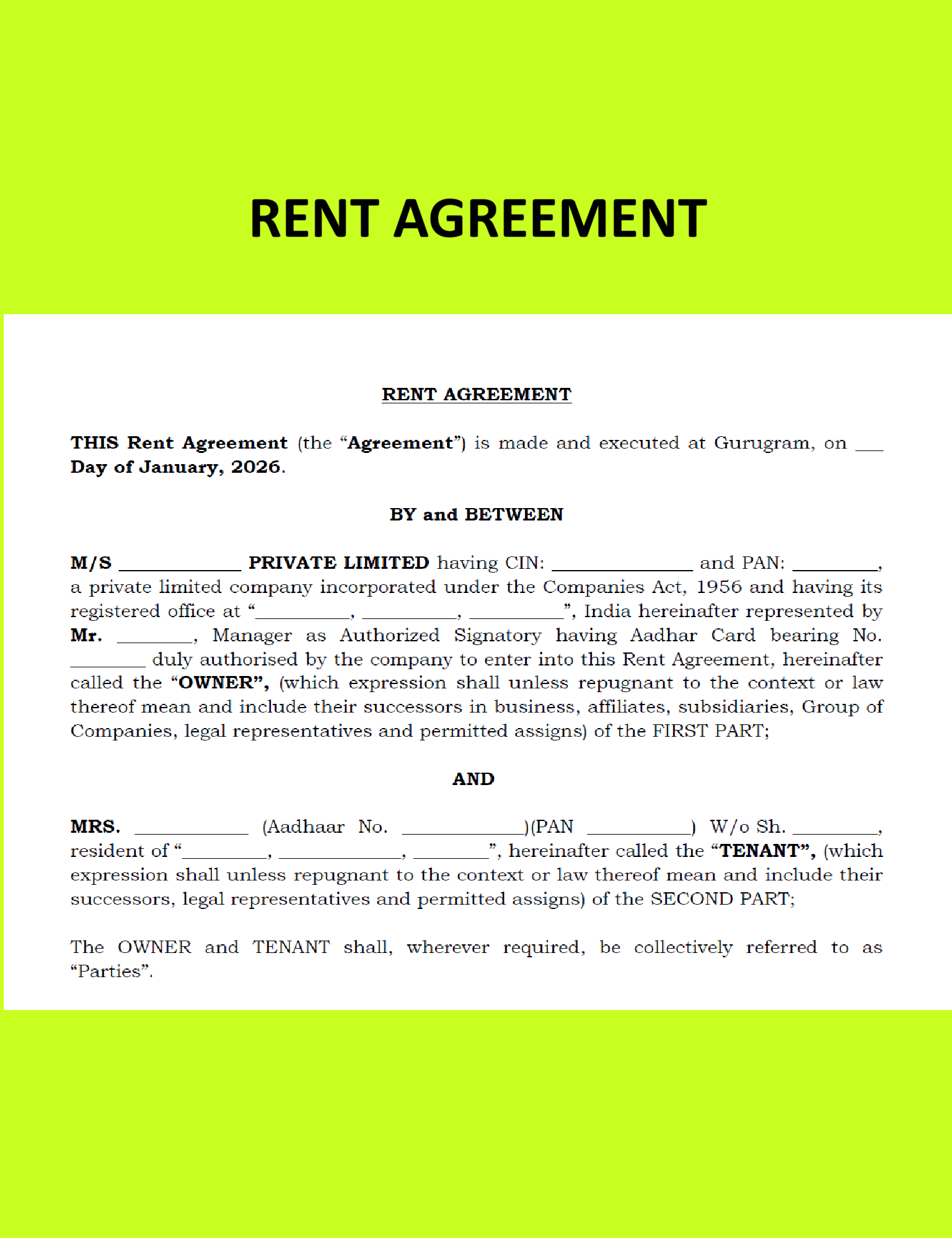 Rent  Agreement-Flat-Balanced