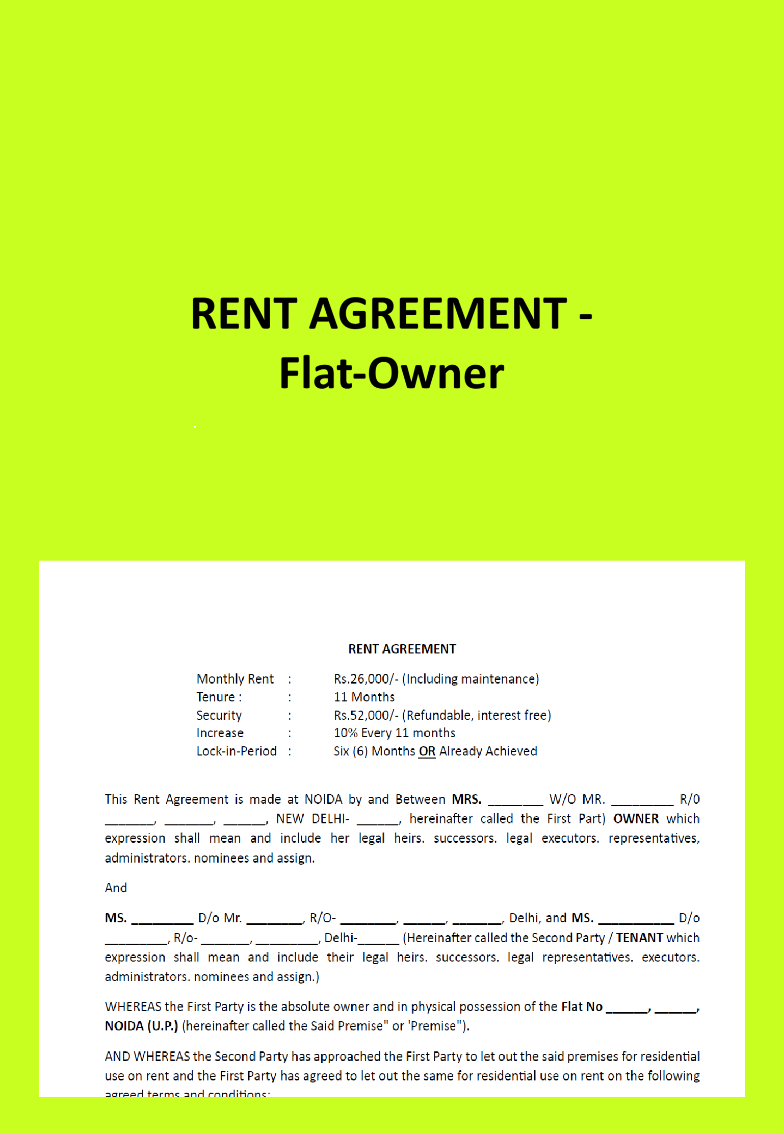Rent Agreement - Flat Owner