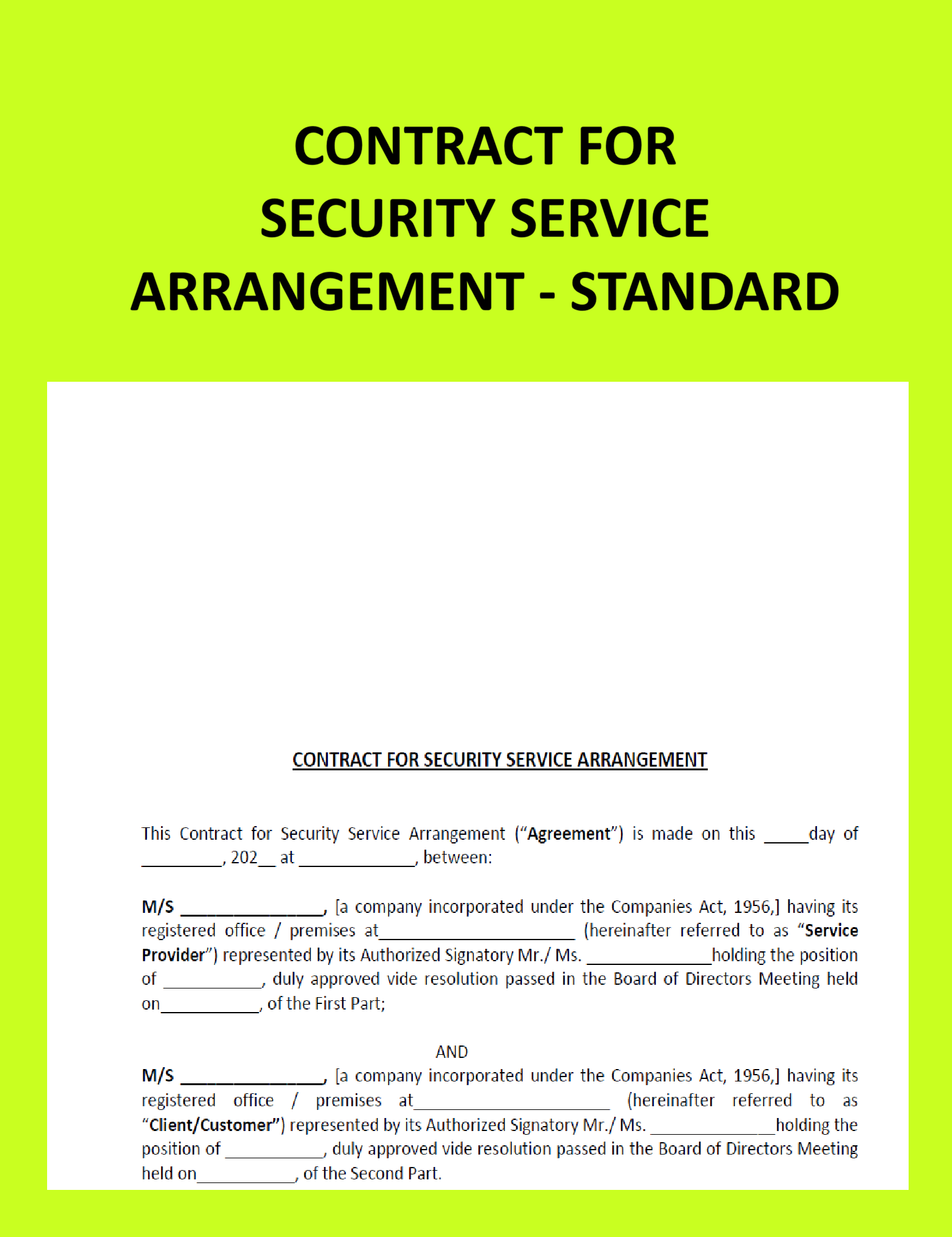 Contract for Security Service Arrangement Standard