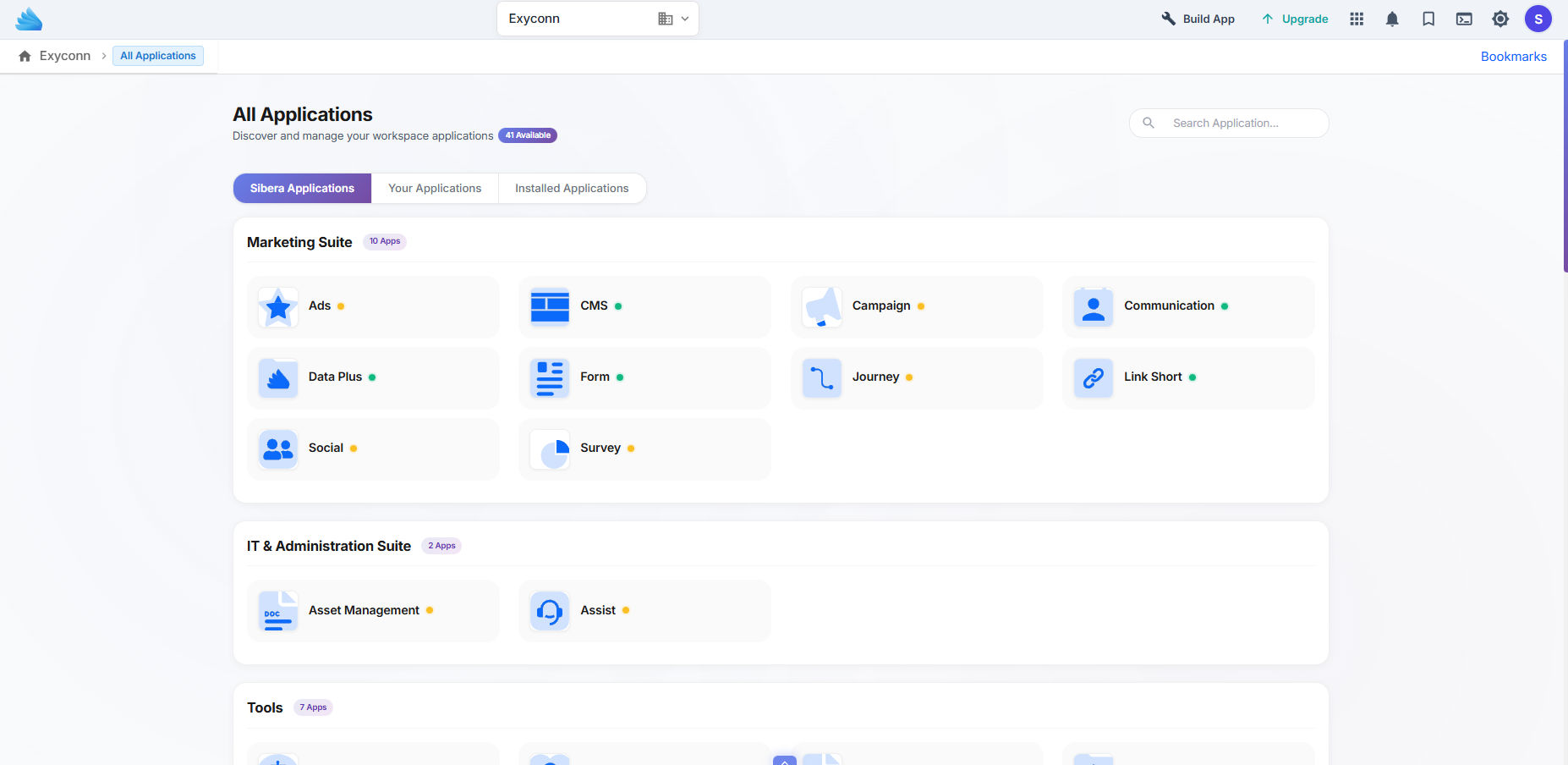Sibera Dashboard - All Applications Overview