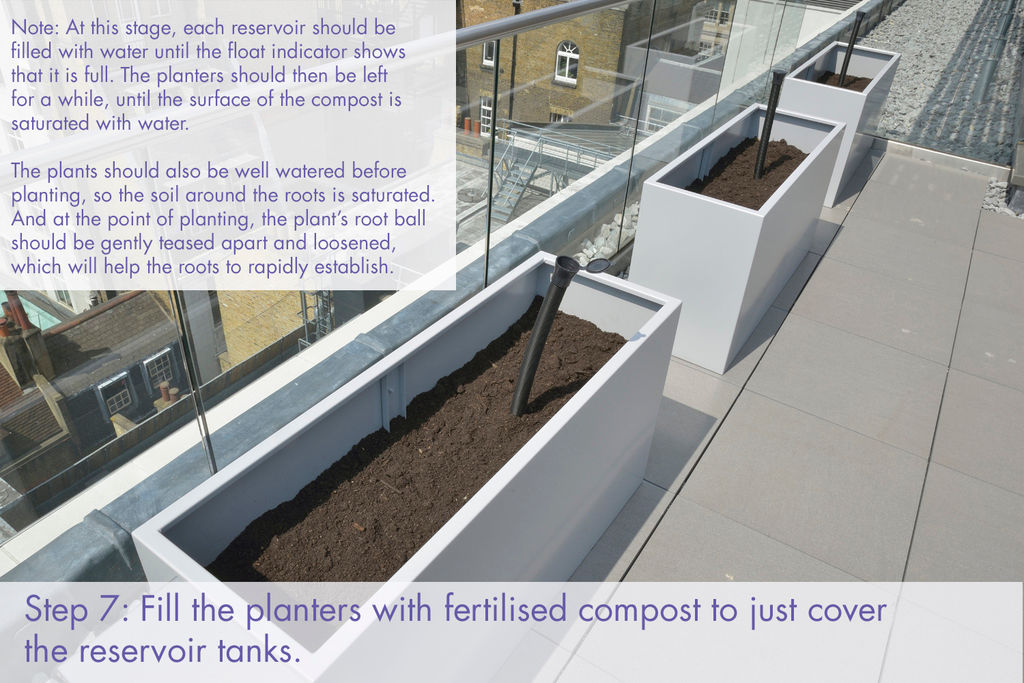Commercial planter installation: fill planters with fertilised compost