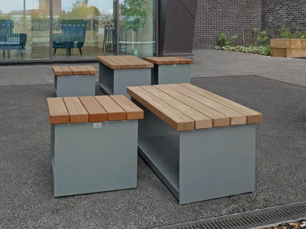 Recycled steel planter planters with bespoke integrated benches - Culham Science Centre
