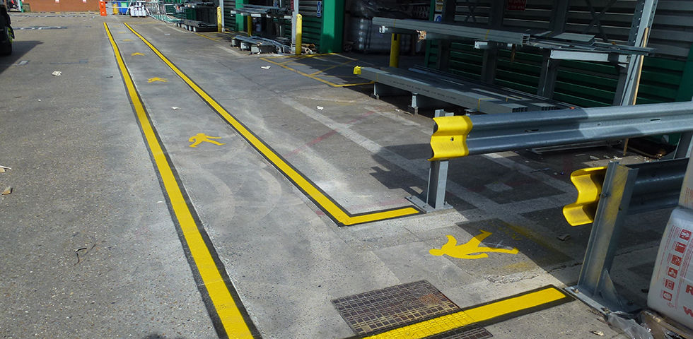Clearly marked walkways keep pedestrians safe
