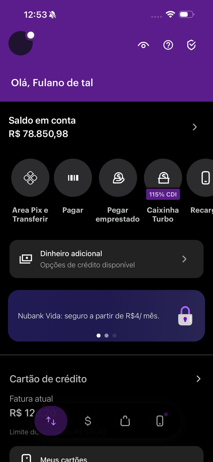 Tela do app - dashboard