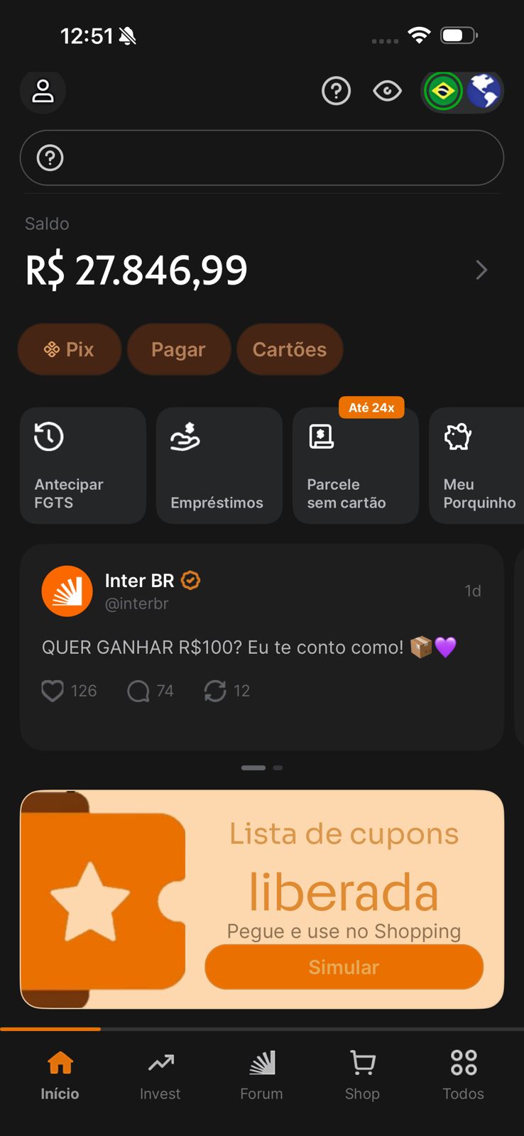 Tela do app - dashboard