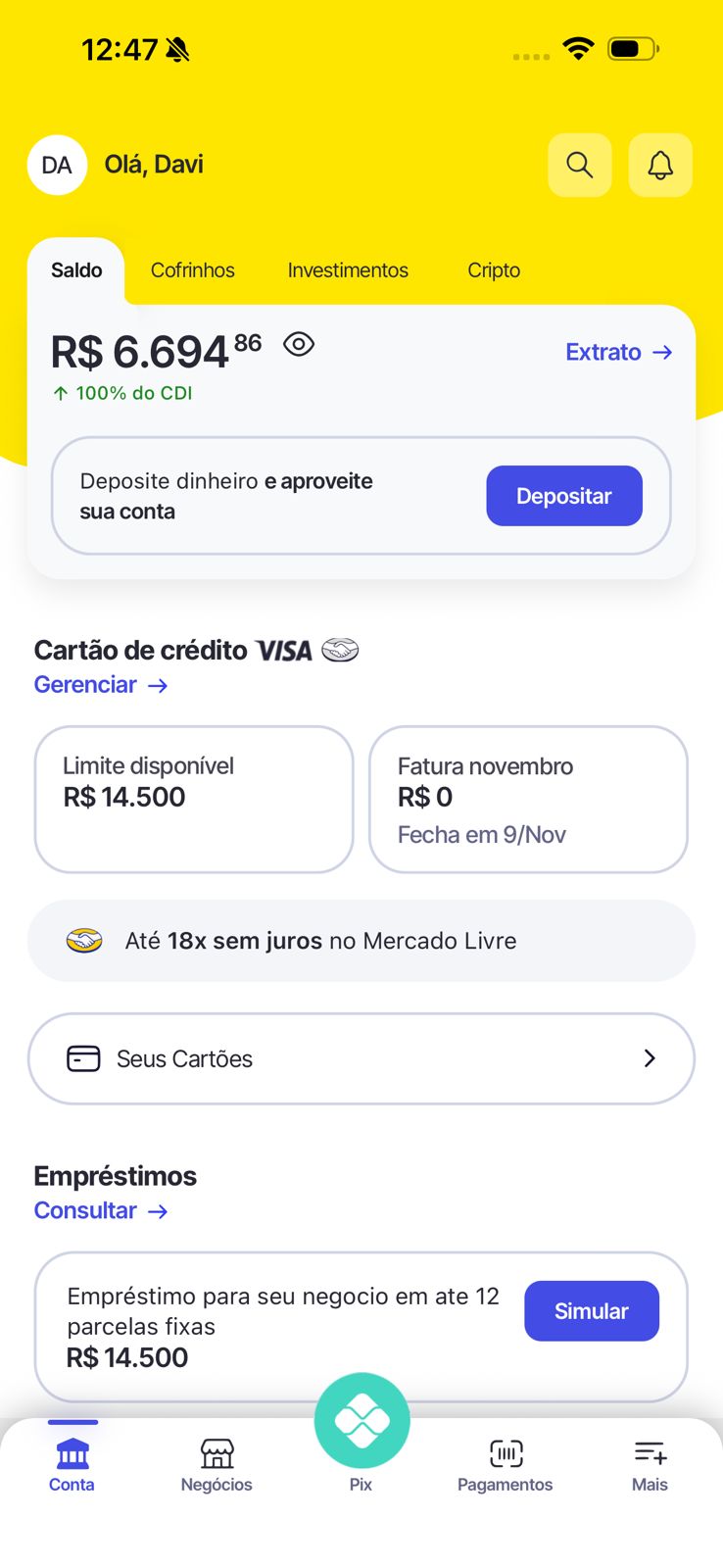 Tela do app - dashboard