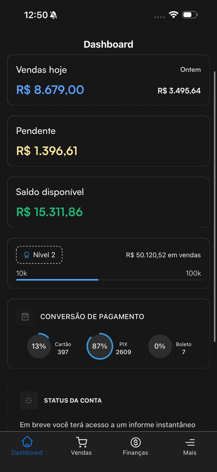 Tela do app - dashboard