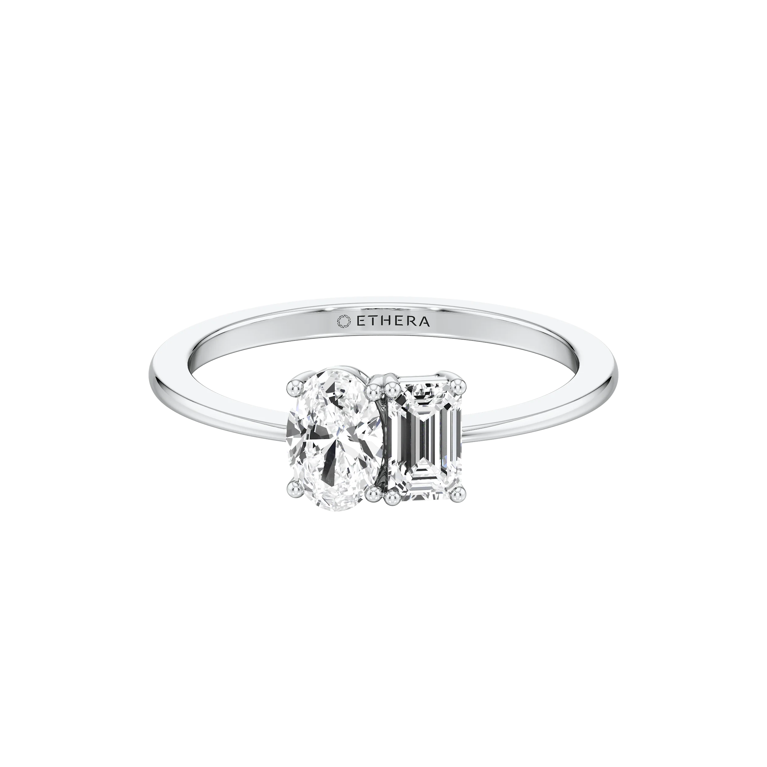 Buy Twin Spark Ring with Oval and Emerald Diamonds | Ethera