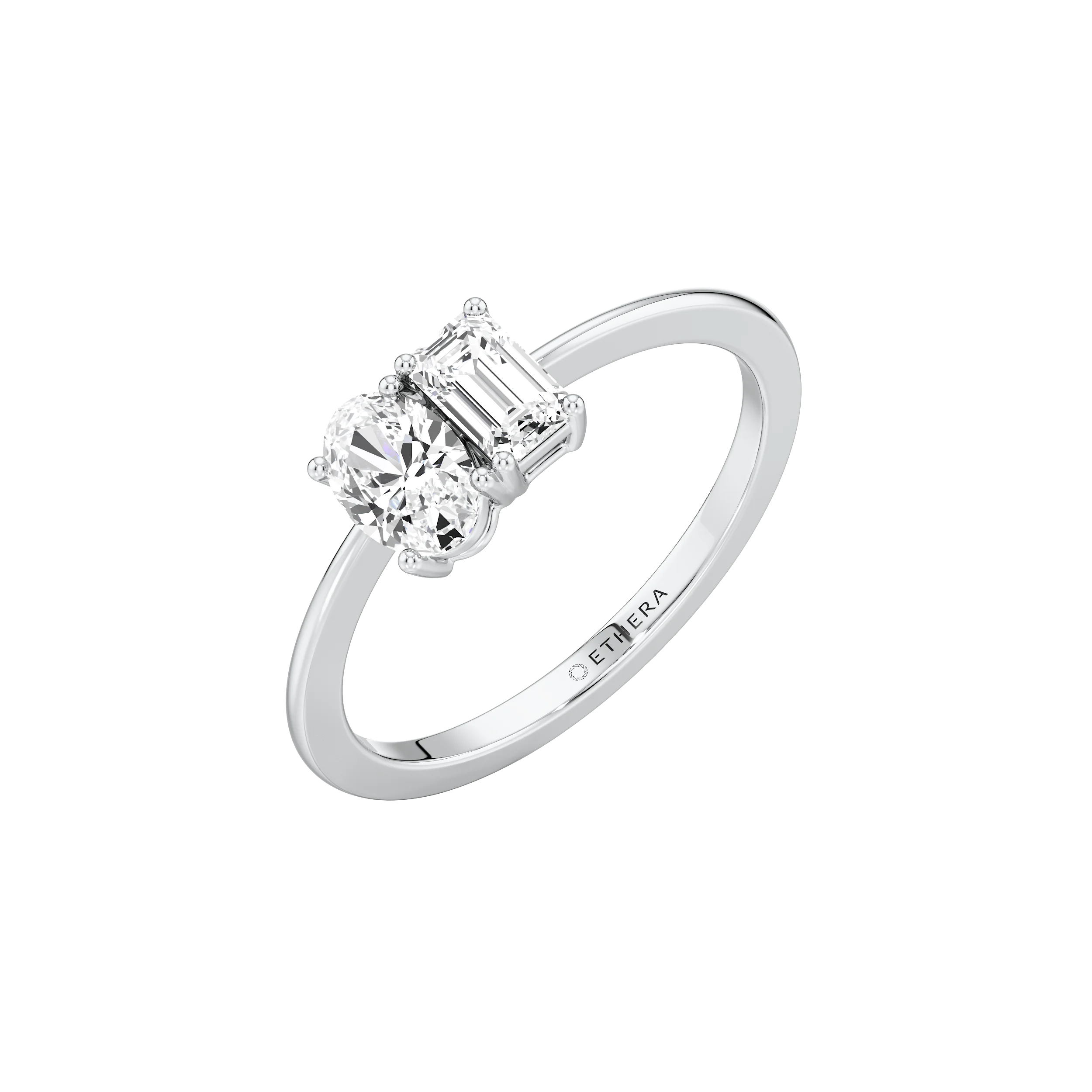 Buy Twin Spark Ring with Oval and Emerald Diamonds | Ethera