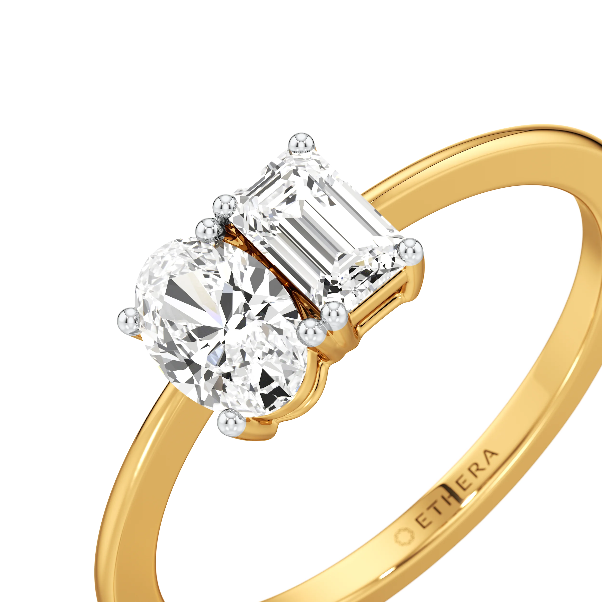 Buy Twin Spark Ring with Oval and Emerald Diamonds | Ethera