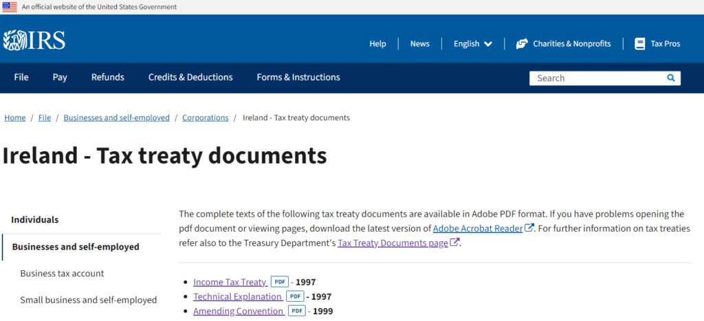 Best Irish Domiciled ETFs for Malaysian Investors 2 IRS Ireland - Tax treaty documents
