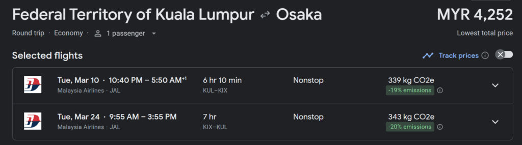 Maybank KrisFlyer Amex Platinum Credit Card Review 5 malaysia airlines flight to osaka