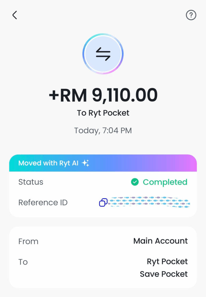 Ryt Bank Malaysia Review: 4% Savings & 1.2% Cashback 13 money moved with ryt ai
