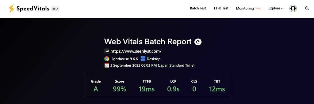 speedvitals core web vitals batch testing tool