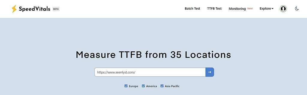 speedvitals batch ttfb test