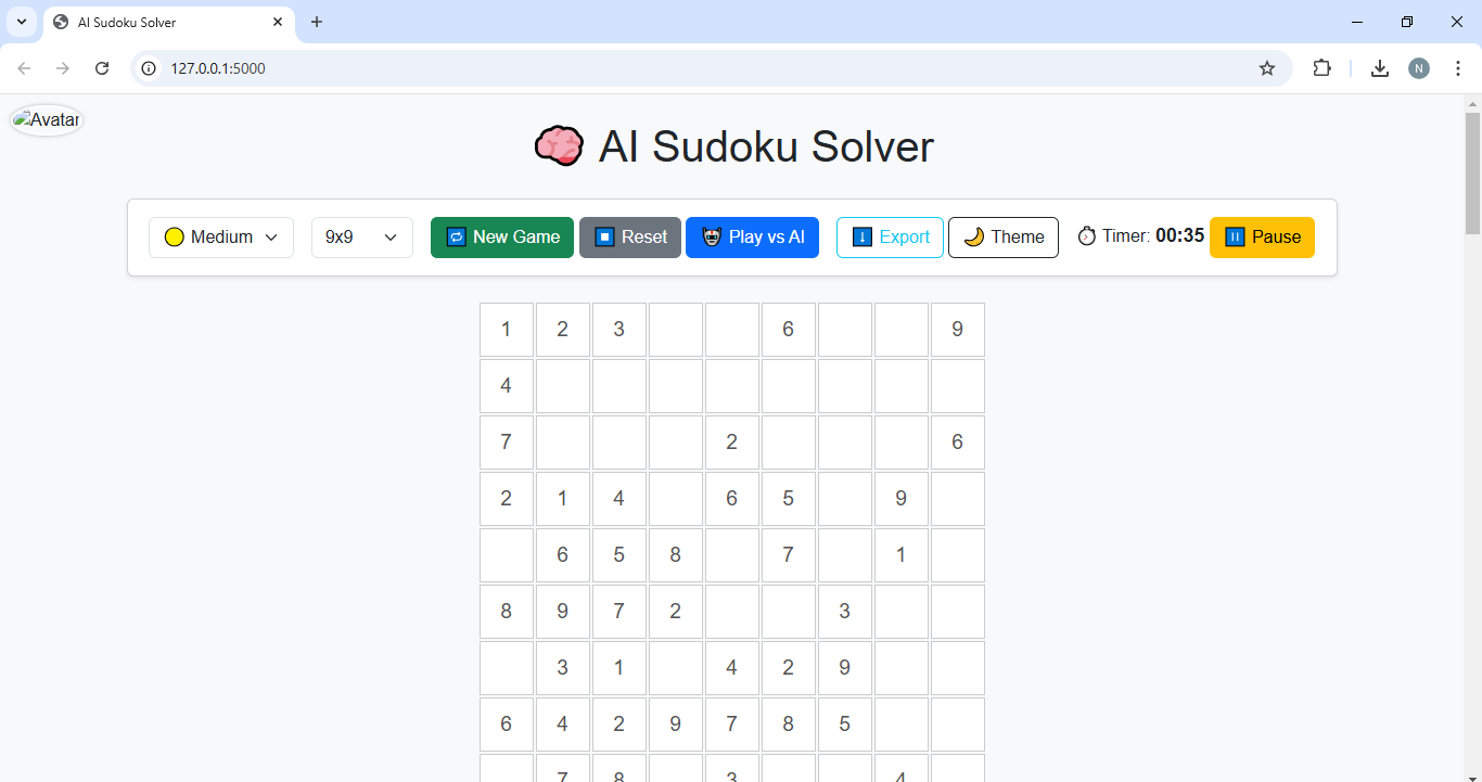 AI Sudoku Solver Screenshot