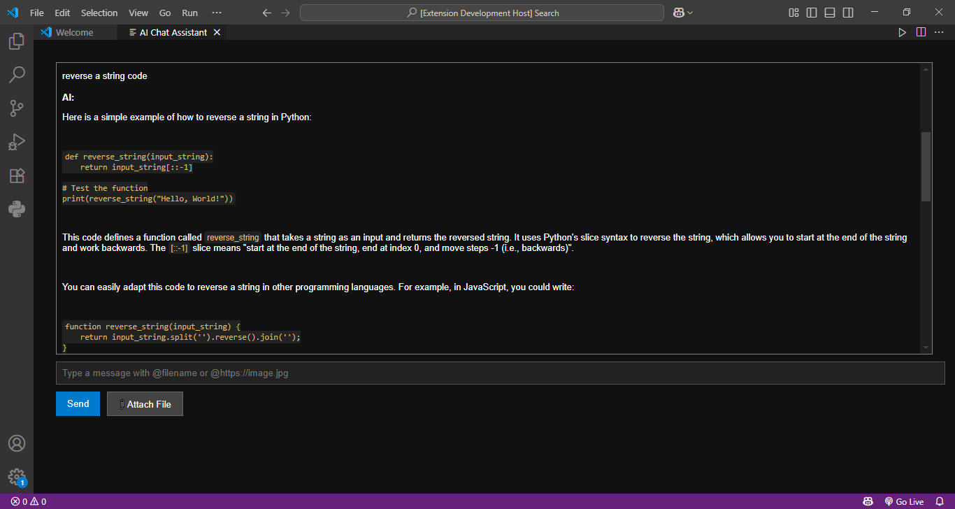 VS Code ai assistant Image Upload