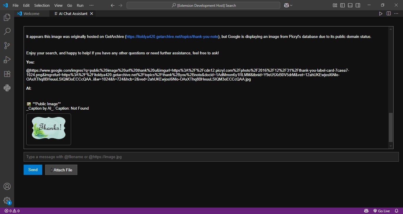 VS Code ai assistant Image Upload