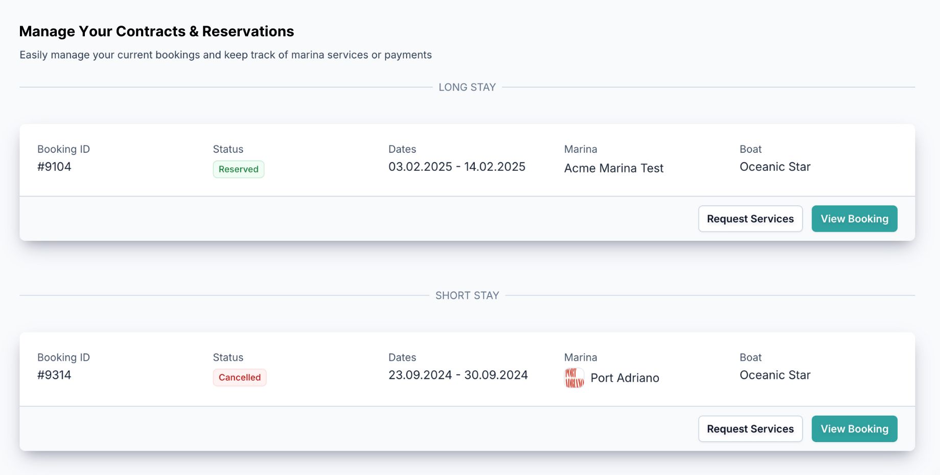 Customer portal screenshot