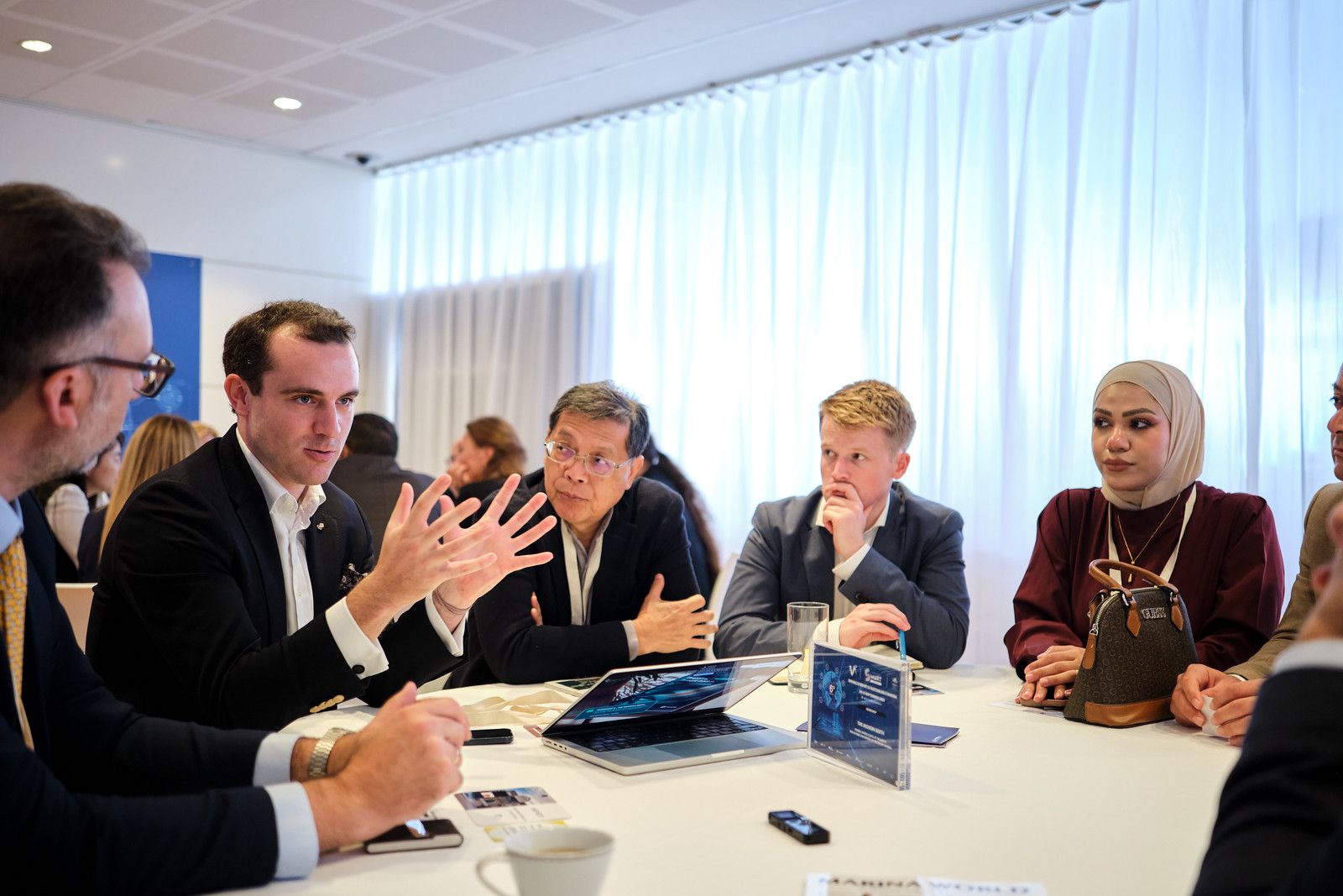 Henry Hooper, Metarina's CEO and co-founder, at a round table with marina operators in Monaco