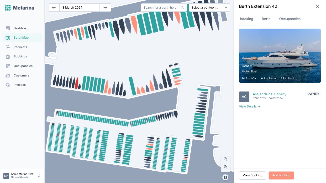 Marina berth map showing occupancy status