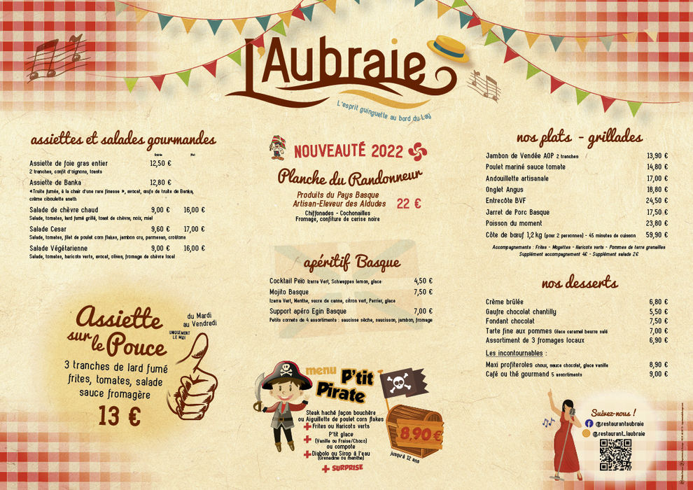 Menu restaurant Aubraie