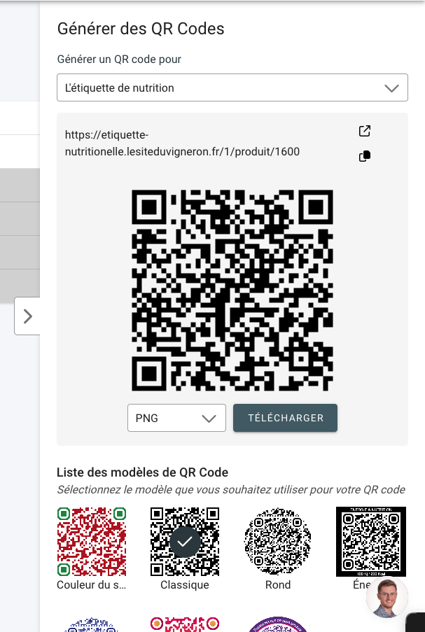 Génération de qr code pour les étiquettes nutritonelles des bouteilles de vins