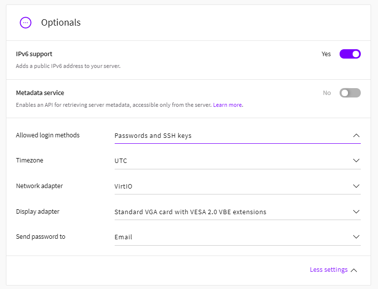 Upcloud Optionals IPv6 Support and Metadata Service