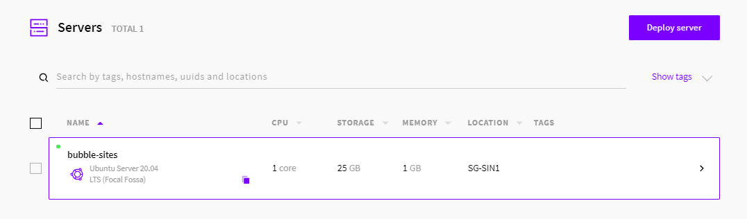 Upcloud Servers List Dashboard