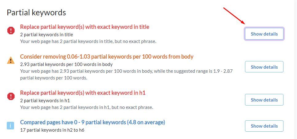 Partial Keywords in Surfer SEO