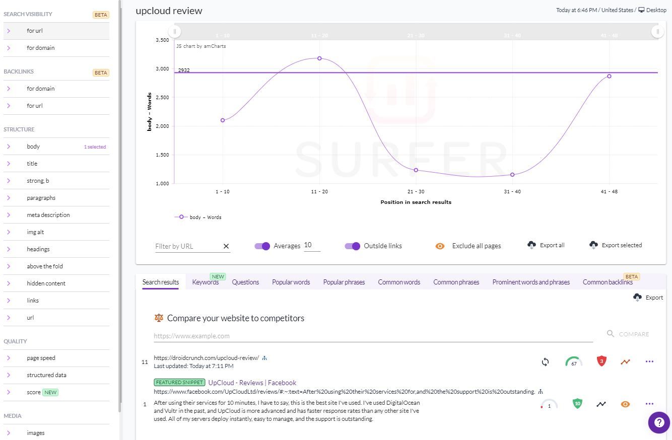 Surfer SEO SERP Analyser Feature