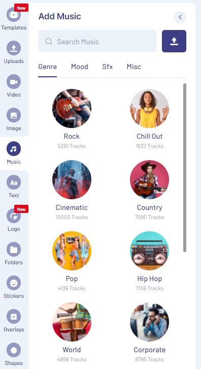 Well Categorized Music Library in Invideo