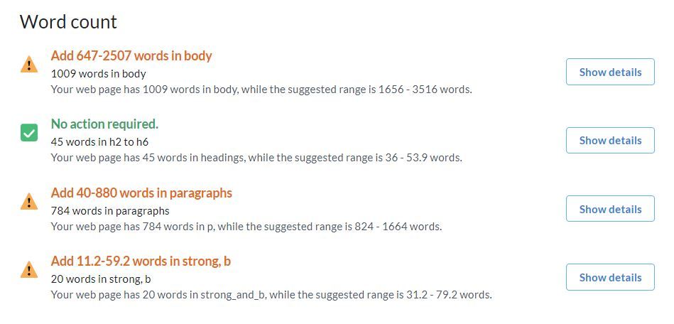Word Count Suggestion by Surfer SEO