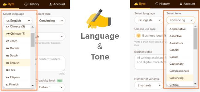 Rytr plusieurs langues et ton